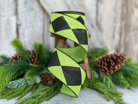 2.5" Lime Green Harlequin Ribbon, Farrisilk Ribbon