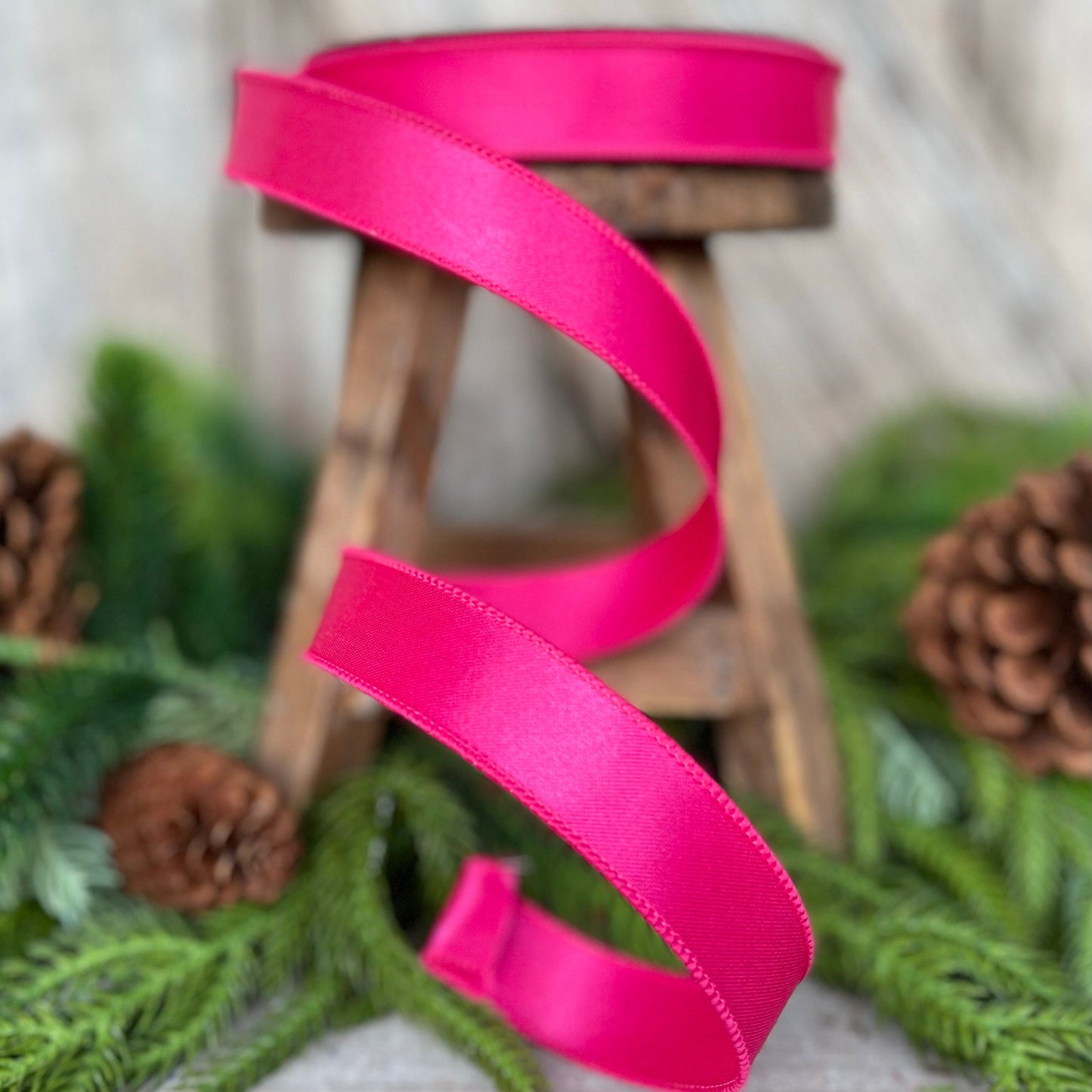 1" Hot Pink Wired Satin Ribbon, Farrisilk Ribbon, Satin Ribbon