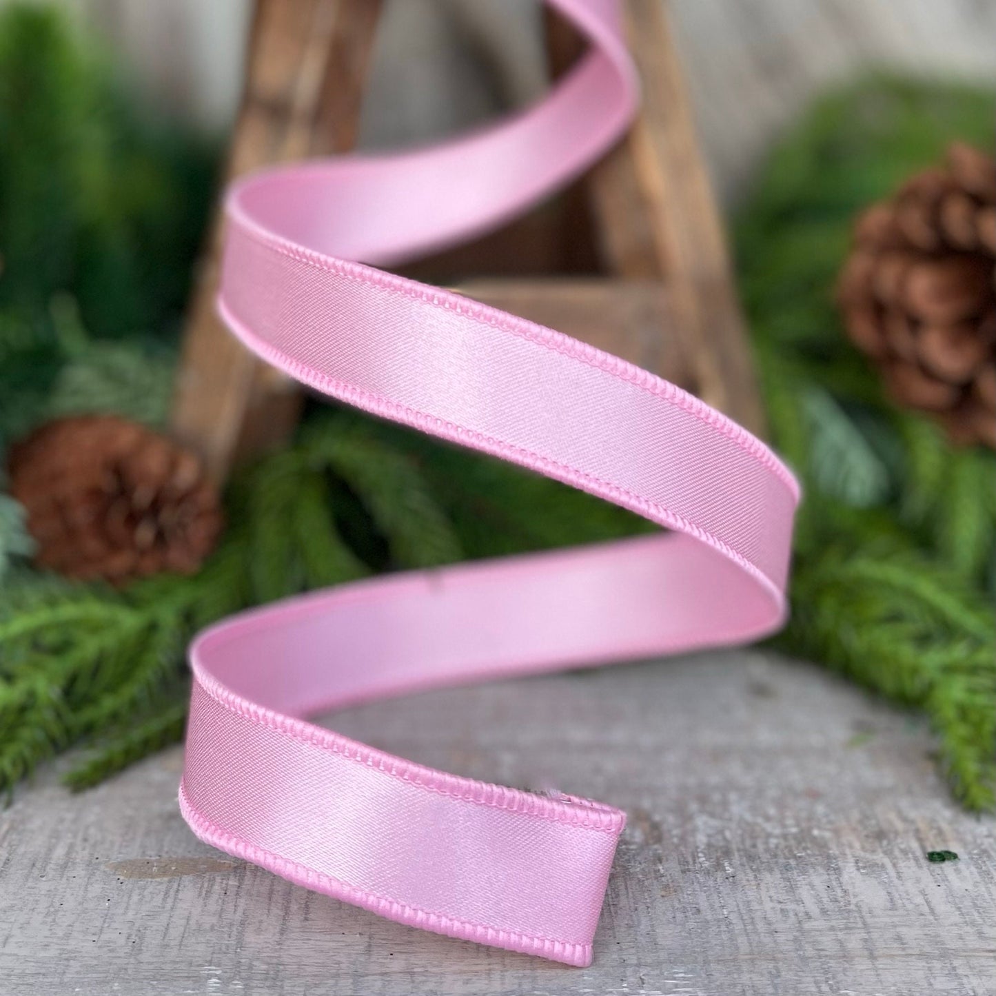 1" Light Pink Wired Satin Ribbon, Farrisilk Ribbon