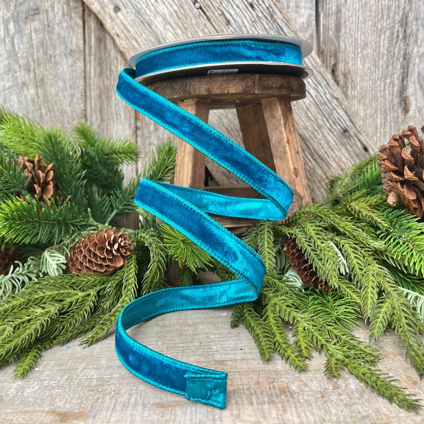 3/4" Turquoise Velvet Luster RIbbon, Farrisilk Ribbon