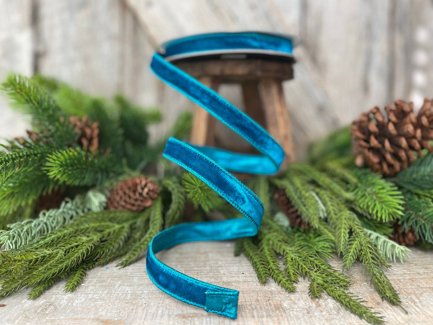 3/4" Turquoise Velvet Luster RIbbon, Farrisilk Ribbon