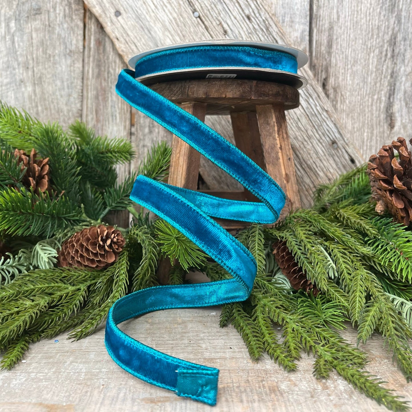 3/4" Turquoise Velvet Luster RIbbon, Farrisilk Ribbon