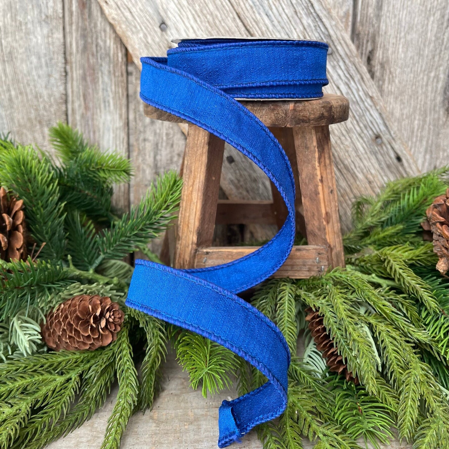 1" Royal Blue Ribbon, Farrisilk Shabby Silk, blue Christmas ribbon