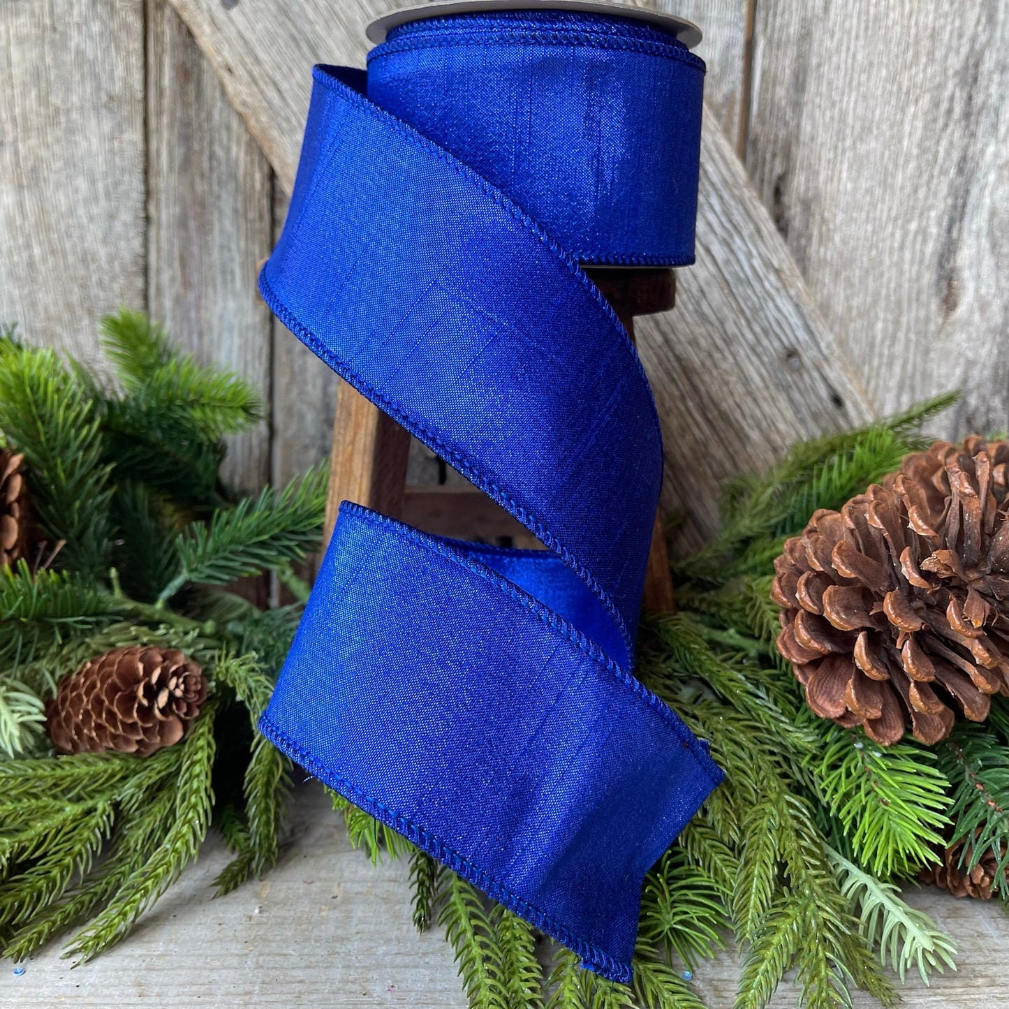 2.5" Royal Blue Luster Ribbon, wired Ribbon, Wreath RIbbon