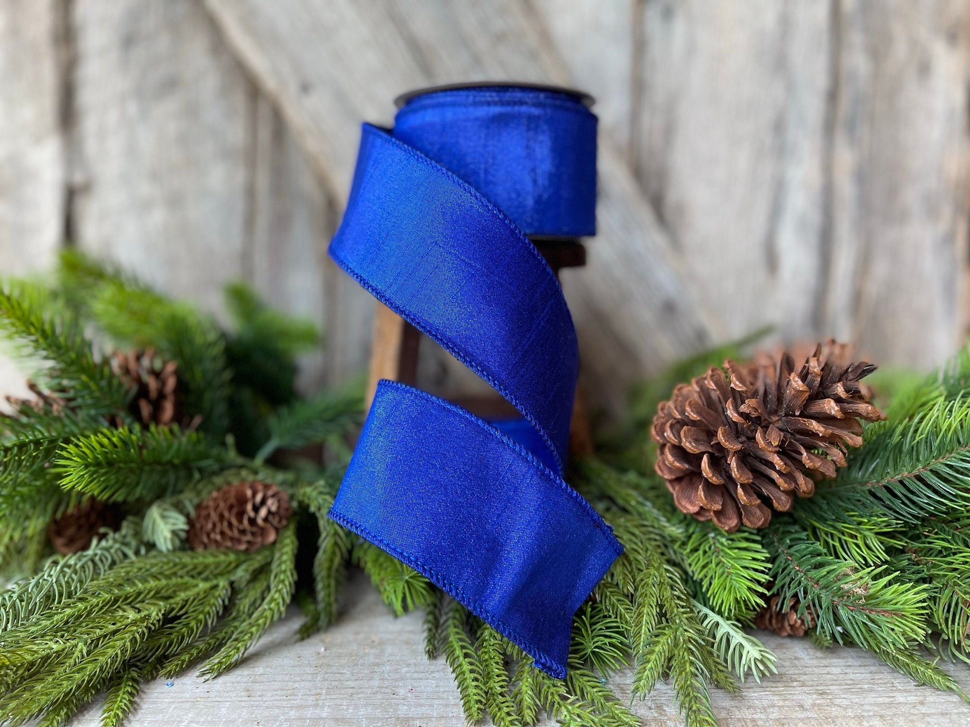 2.5" Royal Blue Luster Ribbon, wired Ribbon, Wreath RIbbon