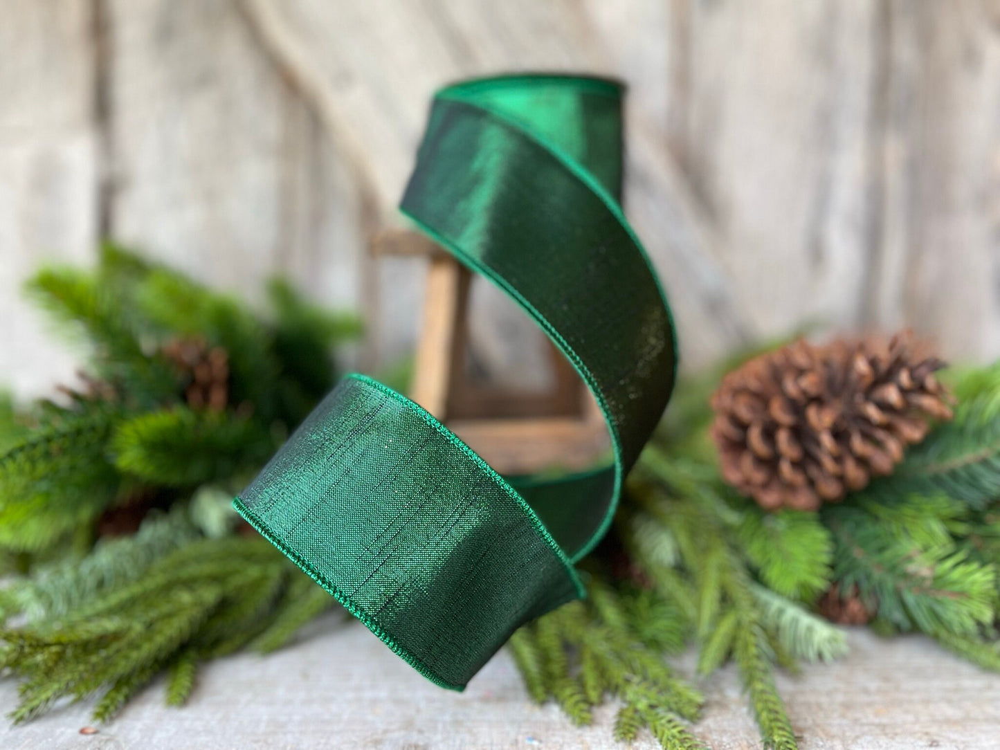 2.5" Emerald Green Luster Ribbon, Farrisilk, wired Ribbon