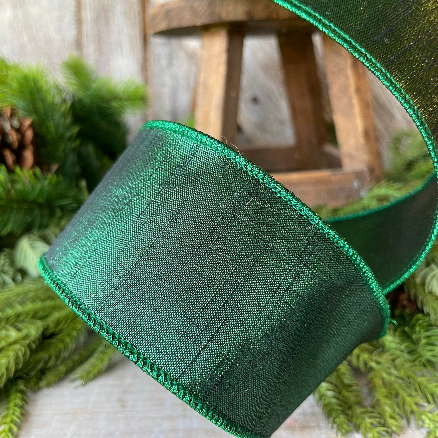 2.5" Emerald Green Luster Ribbon, Farrisilk, wired Ribbon