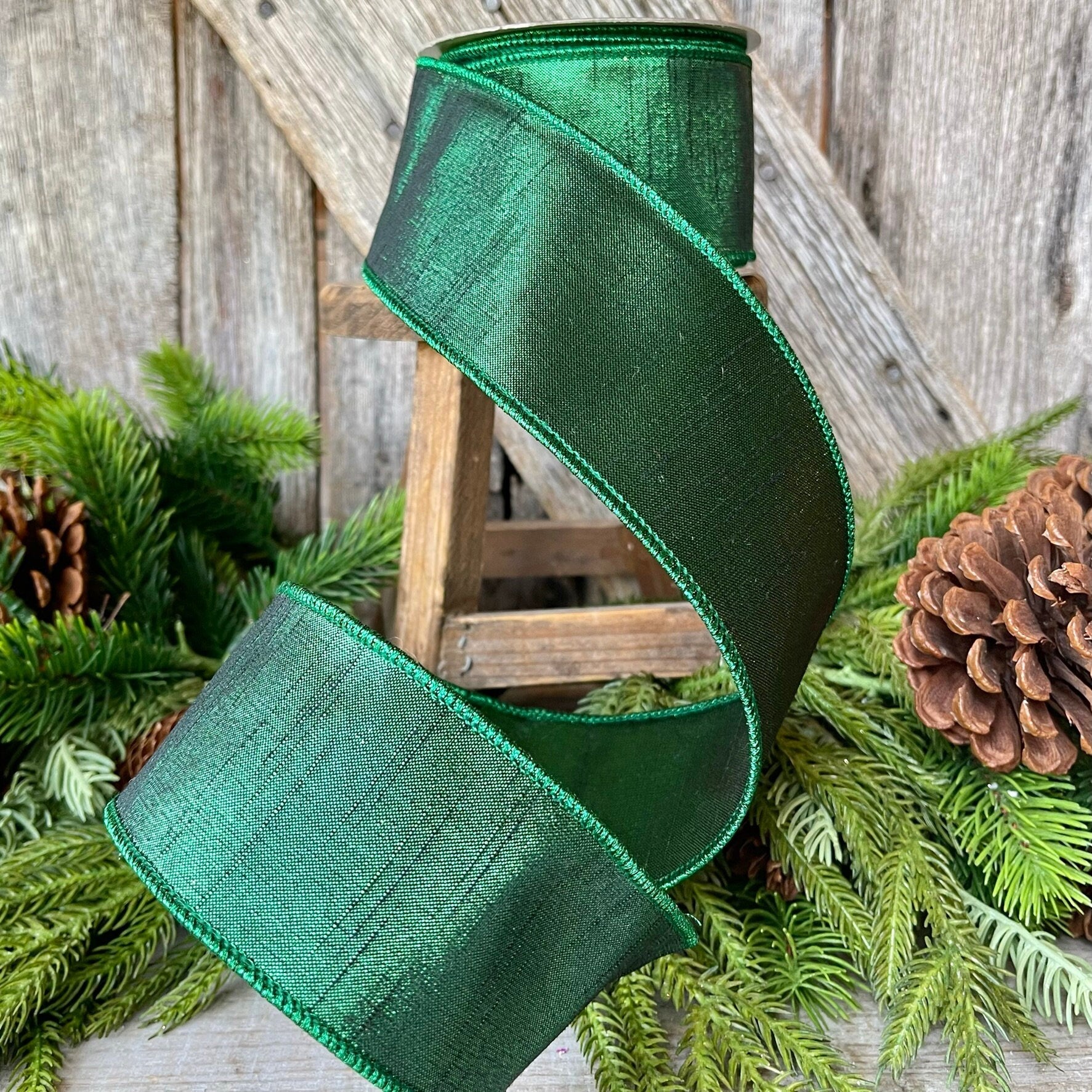 2.5" Emerald Green Luster Ribbon, Farrisilk, wired Ribbon