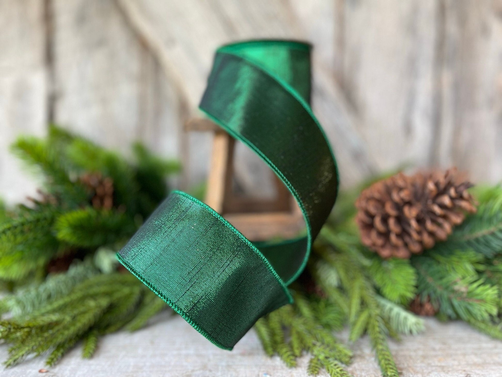 2.5" Emerald Green Luster Ribbon, Farrisilk, wired Ribbon