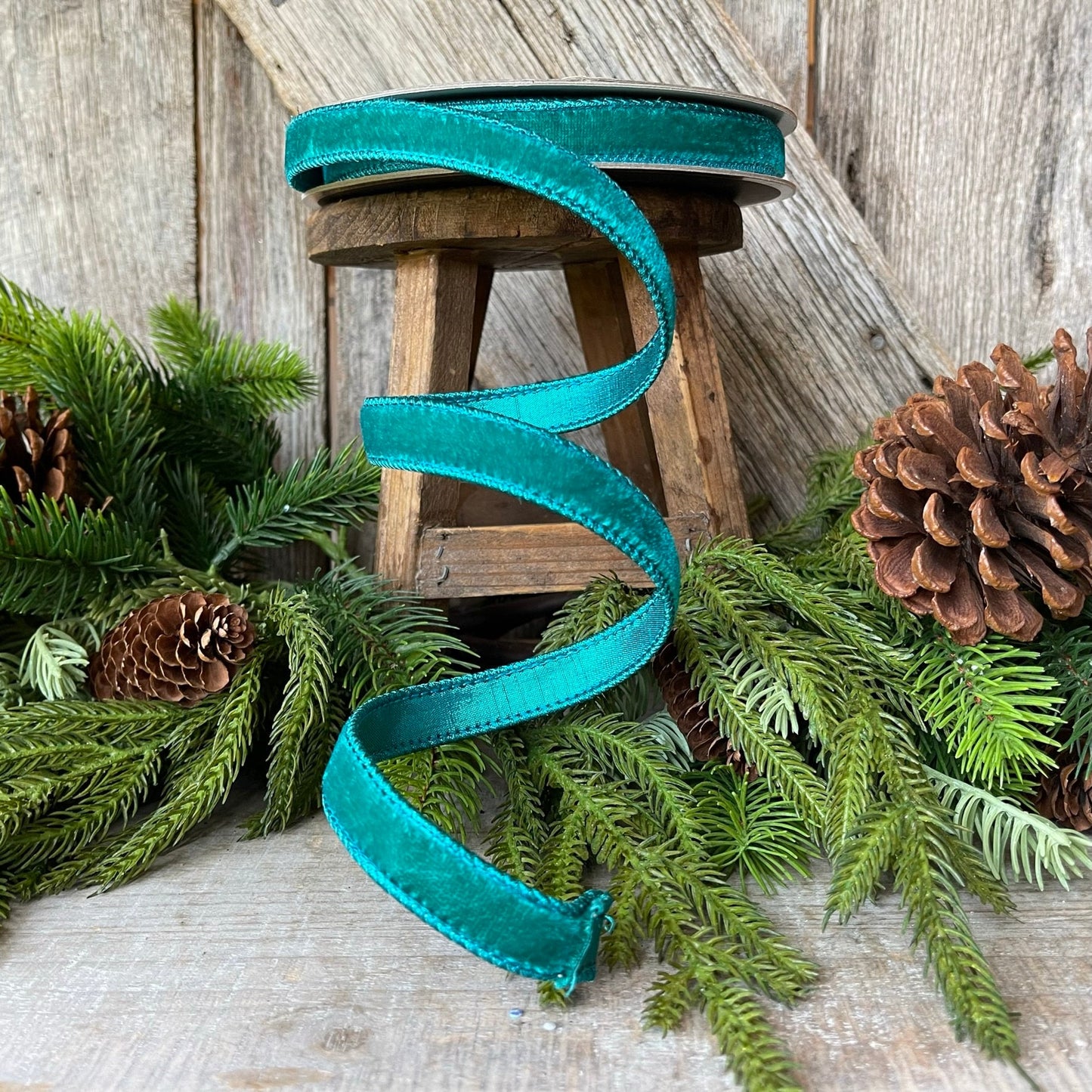 3/4" Teal Velvet Luster RIbbon, Farrisilk Ribbon, Velvet RIbbon