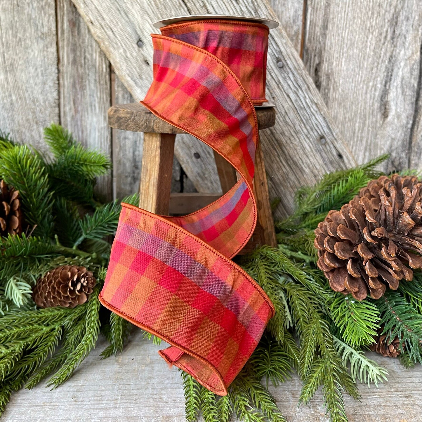 2.5" Fall Plaid Ribbon, Farisilk ribbon, Designer Ribbon