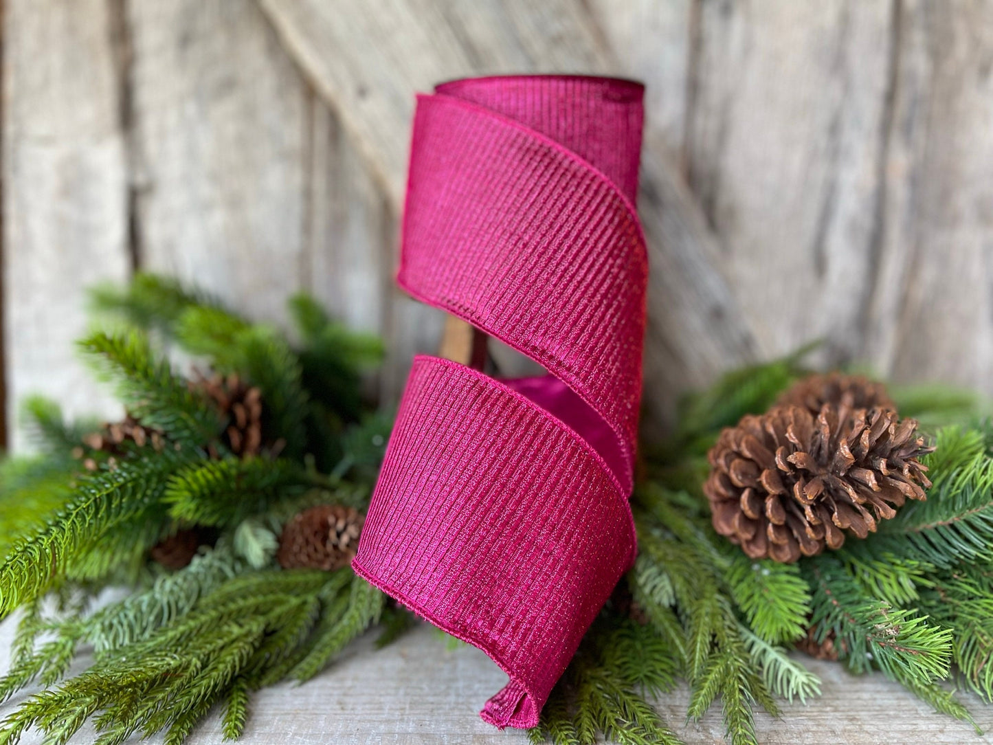 4" Hot Pink Pleated Metallic Ribbon, Fuchsia Ribbbon, Farrisilk Ribbon