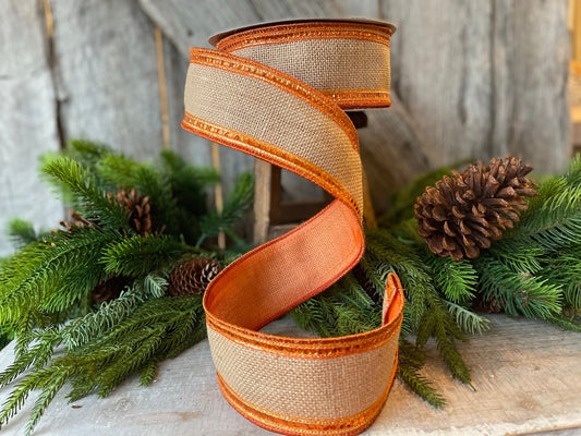 2.5" Orange Sequin Borders Ribbon, Farrisilk Ribbon