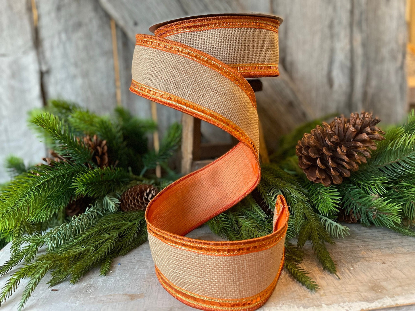 2.5" Orange Sequin Borders Ribbon, Farrisilk Ribbon, Wired Ribbon