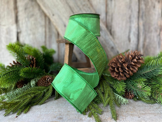 2.5" Green Luster Ribbon, Farrisilk, wired Ribbon,Wreath RIbbon