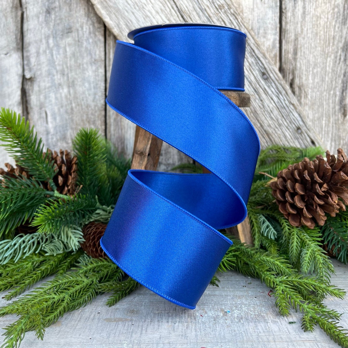 2.5" Royal Blue Satin Ribbon, Farrisilk Ribbon, Wired Ribbon