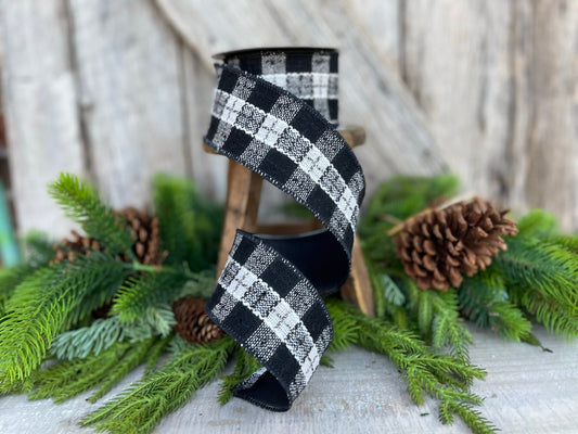 2.5" Black White Preppy Plaid, Farrisilk Ribbon, Designer Ribbon