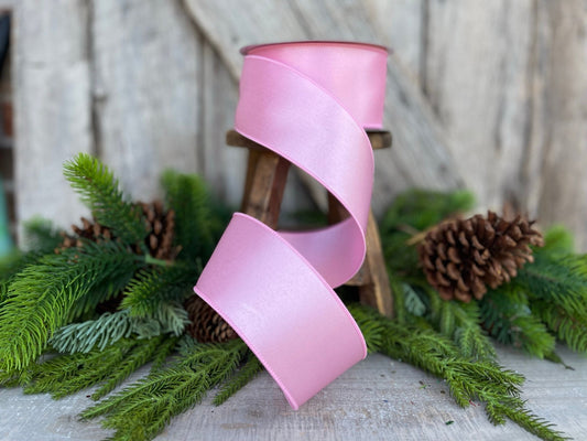 2.5" Light Pink Wired Satin Ribbon, Farrisilk Ribbon