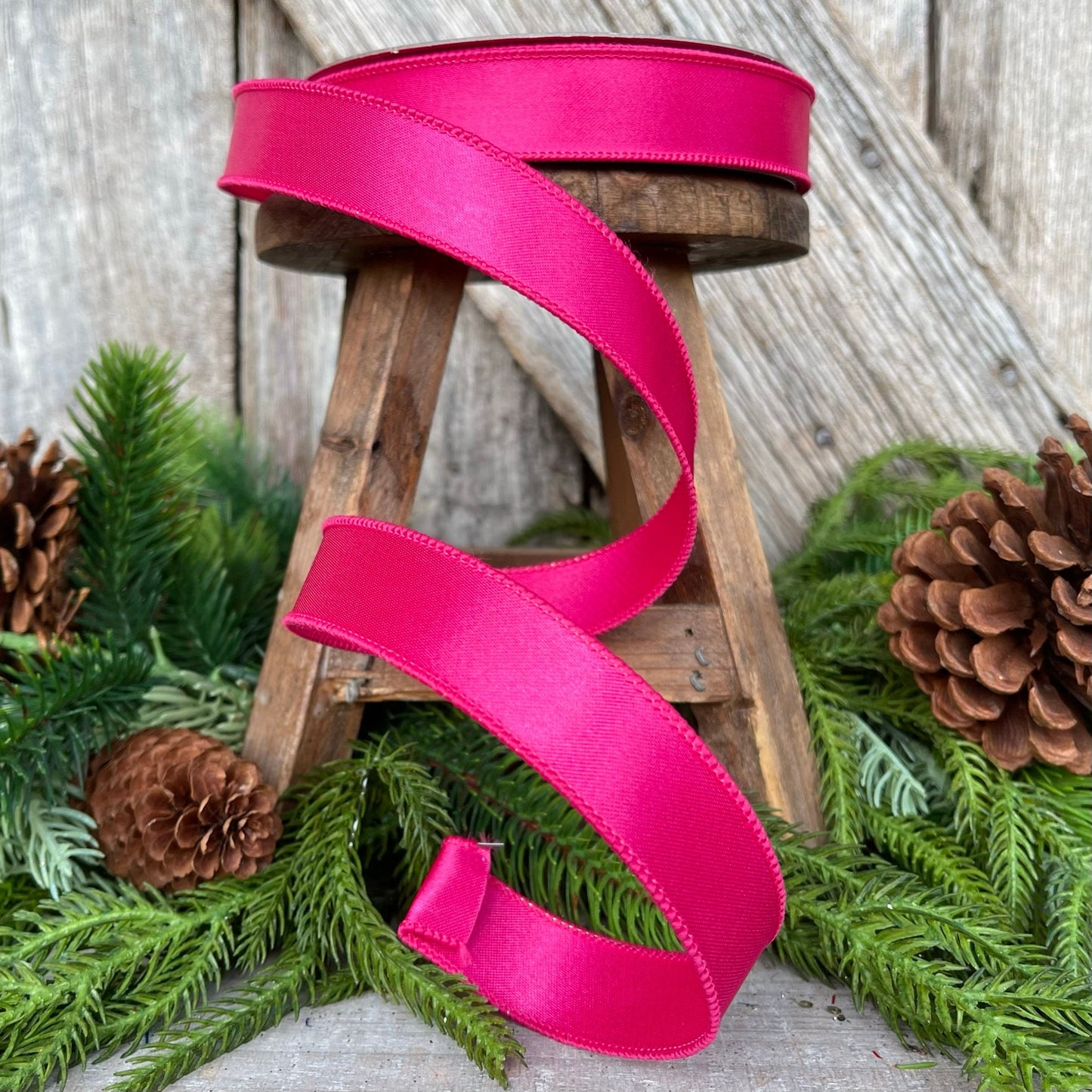 1" Hot Pink Wired Satin Ribbon, Farrisilk Ribbon