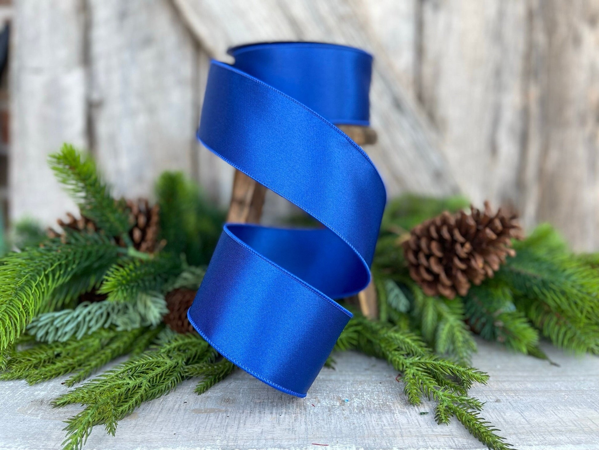 2.5" Royal Blue Satin Ribbon, Farrisilk Ribbon, Wired Ribbon