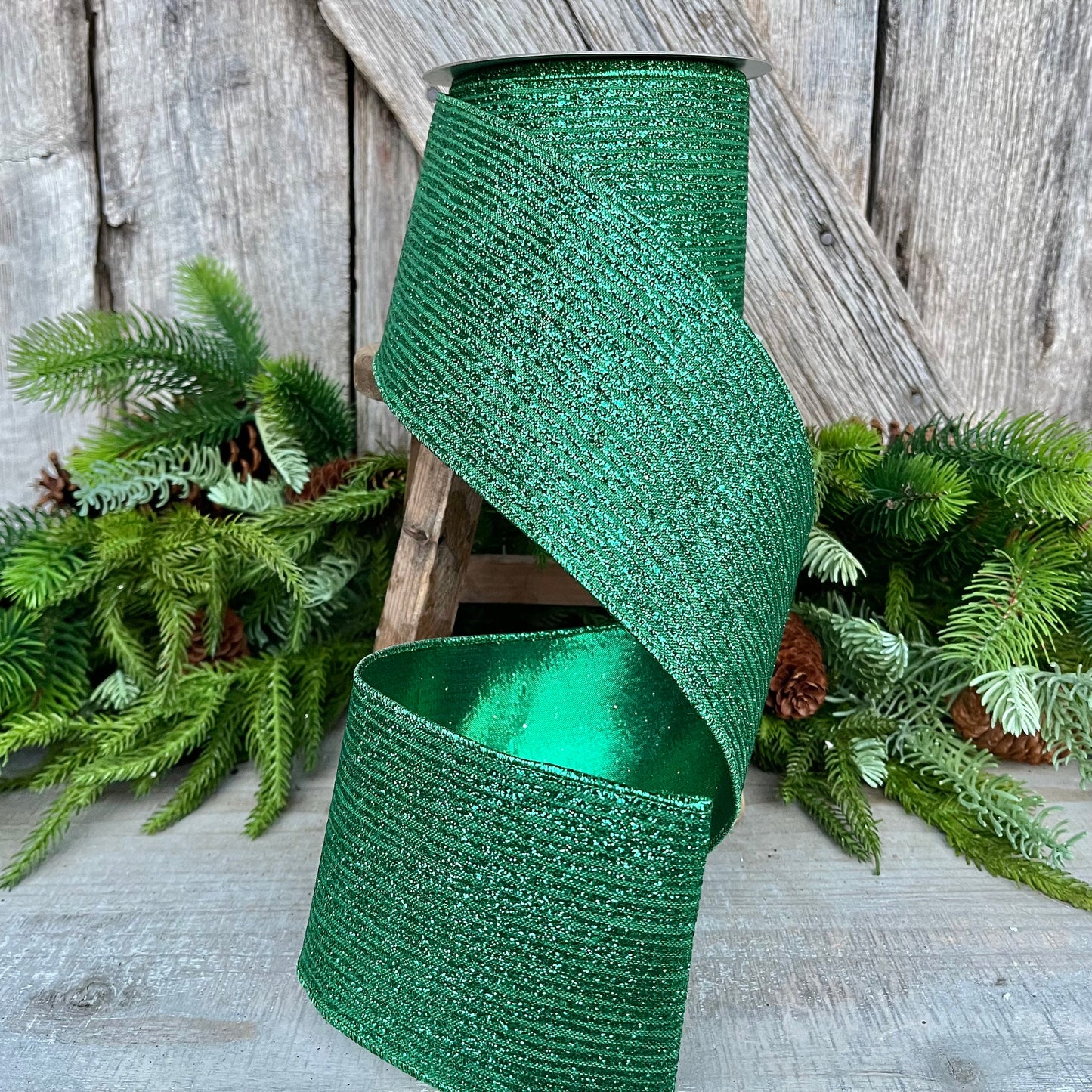 4" Emerald Stripe Ribbon, Farrisilk Ribbon, Christmas Ribbon