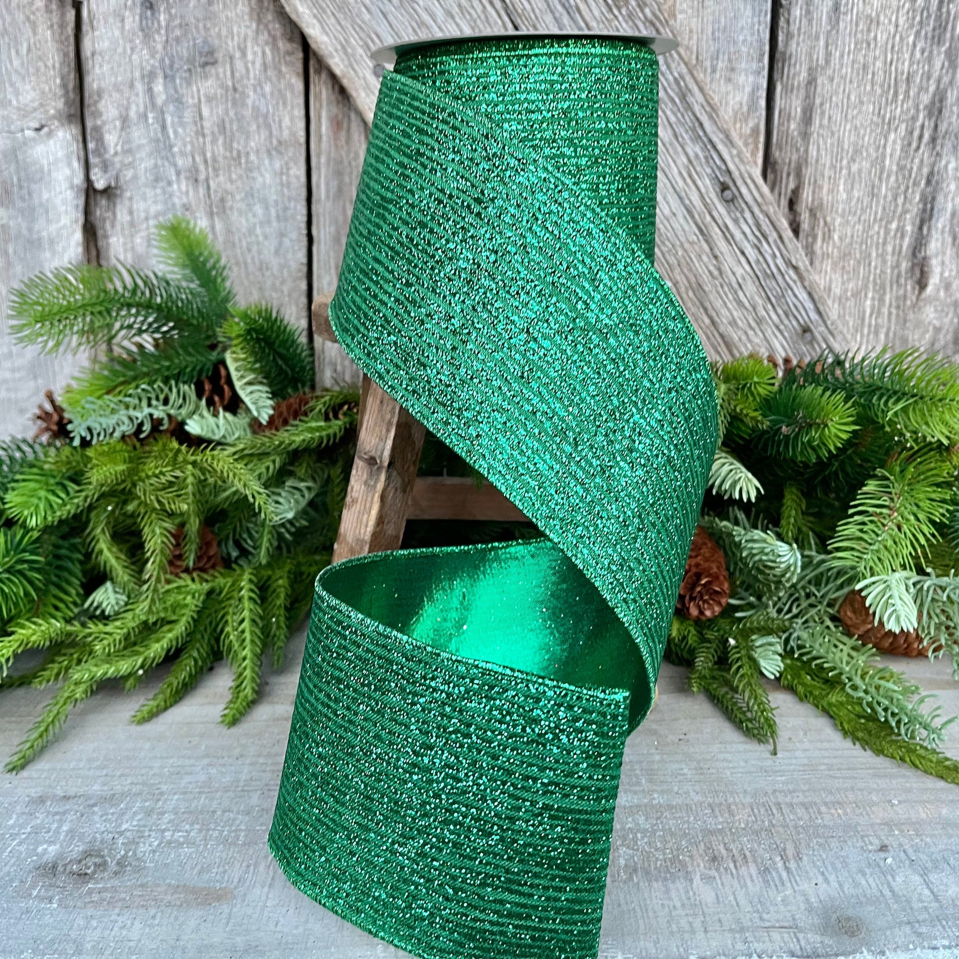 4" Emerald Stripe Ribbon, Farrisilk Ribbon, Christmas Ribbon