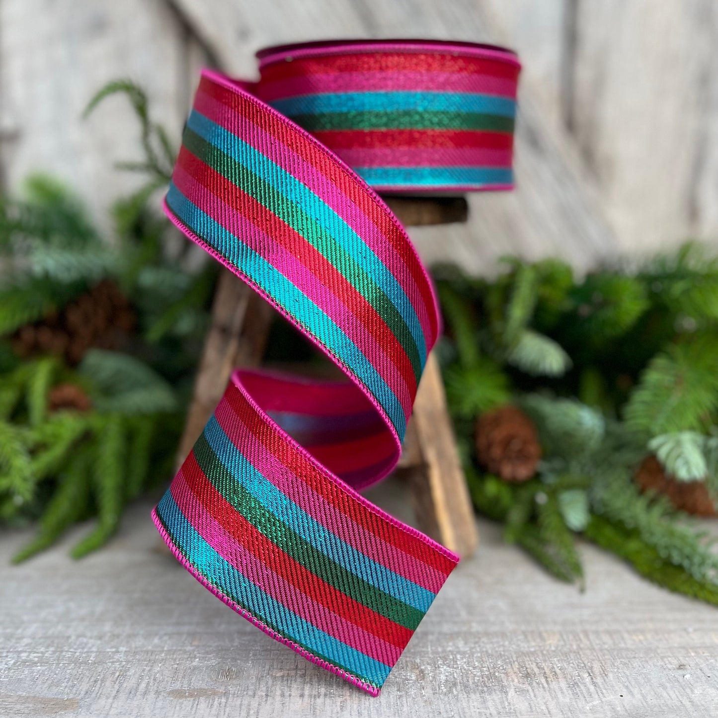 2.5" Candy Stripe Ribbon, Farrisilk Ribbon, Hot Pink Stripe Ribbon