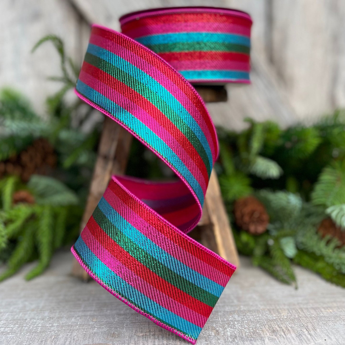 2.5" Candy Stripe Ribbon, Farrisilk Ribbon, Hot Pink Stripe Ribbon