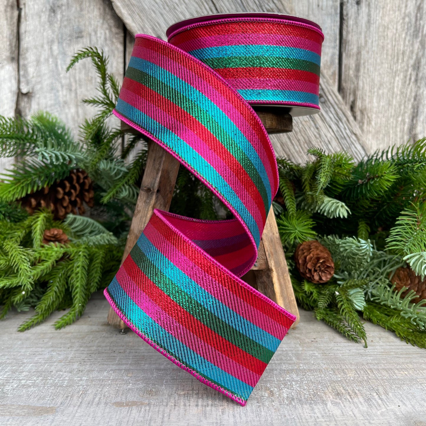 2.5" Candy Stripe Ribbon, Farrisilk Ribbon, Hot Pink Stripe Ribbon