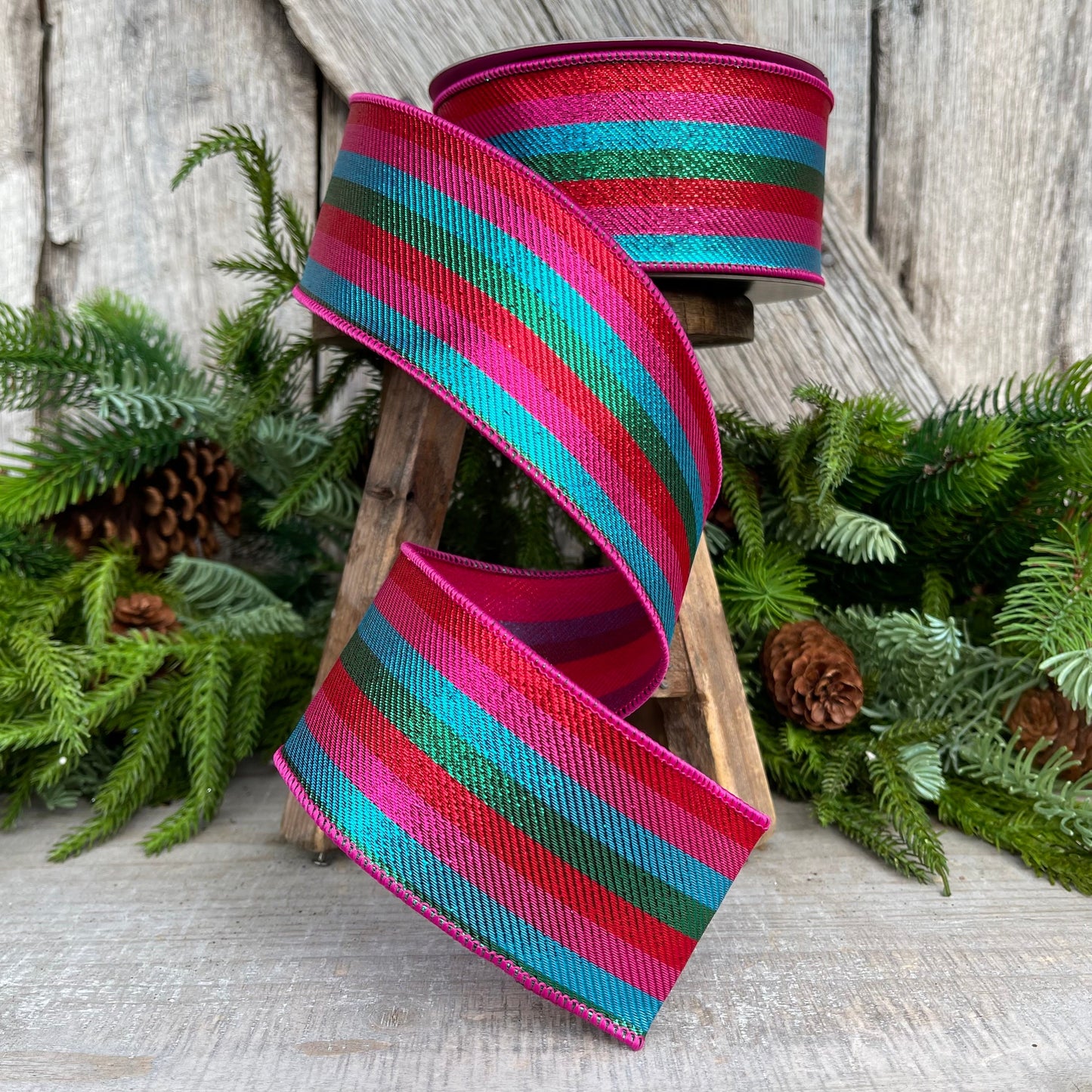 2.5" Candy Stripe Ribbon, Farrisilk Ribbon, Hot Pink Stripe Ribbon