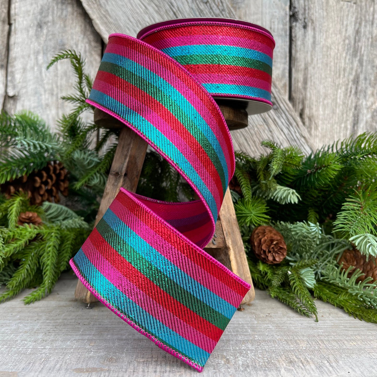 2.5" Candy Stripe Ribbon, Farrisilk Ribbon, Hot Pink Stripe Ribbon