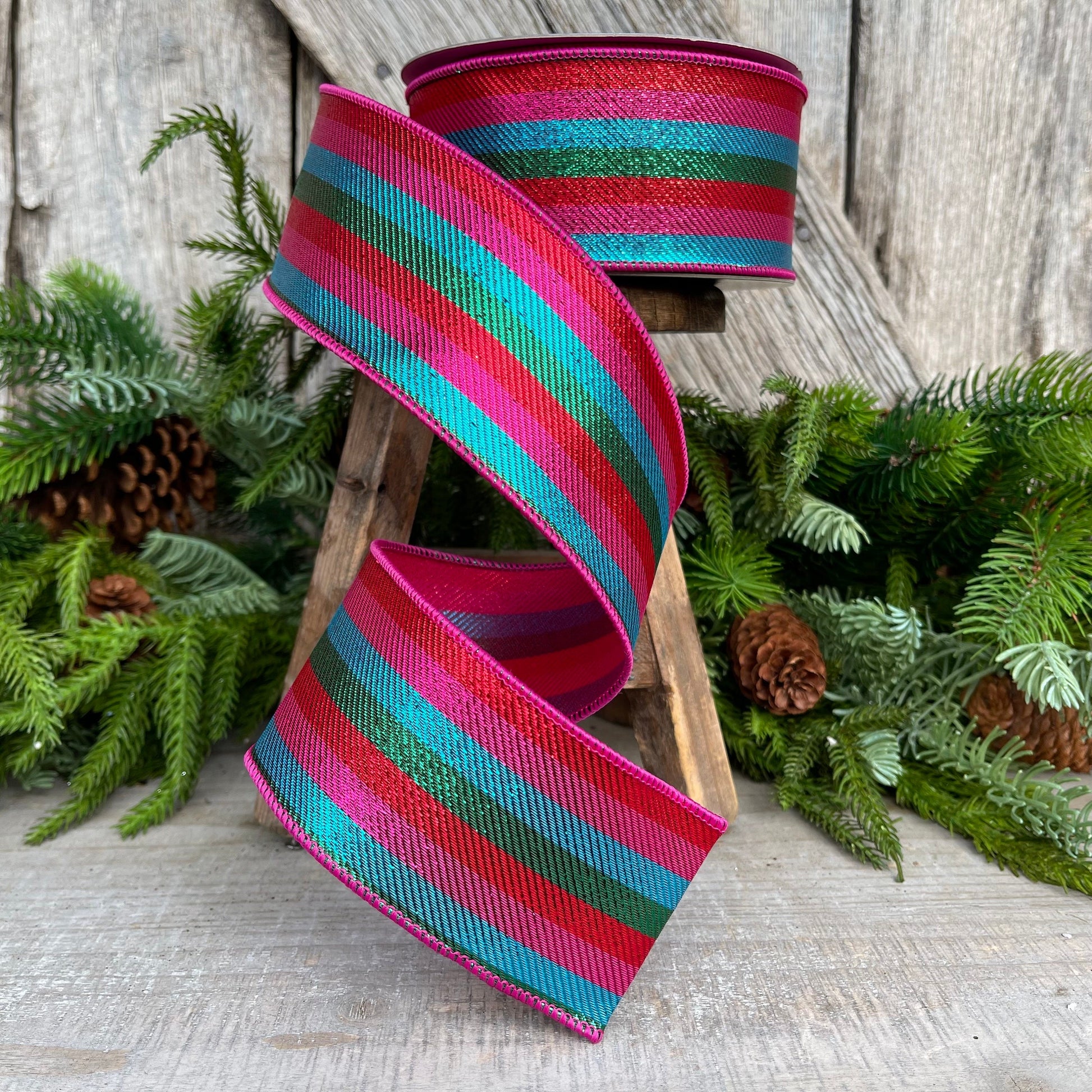 2.5" Candy Stripe Ribbon, Farrisilk Ribbon, Hot Pink Stripe Ribbon