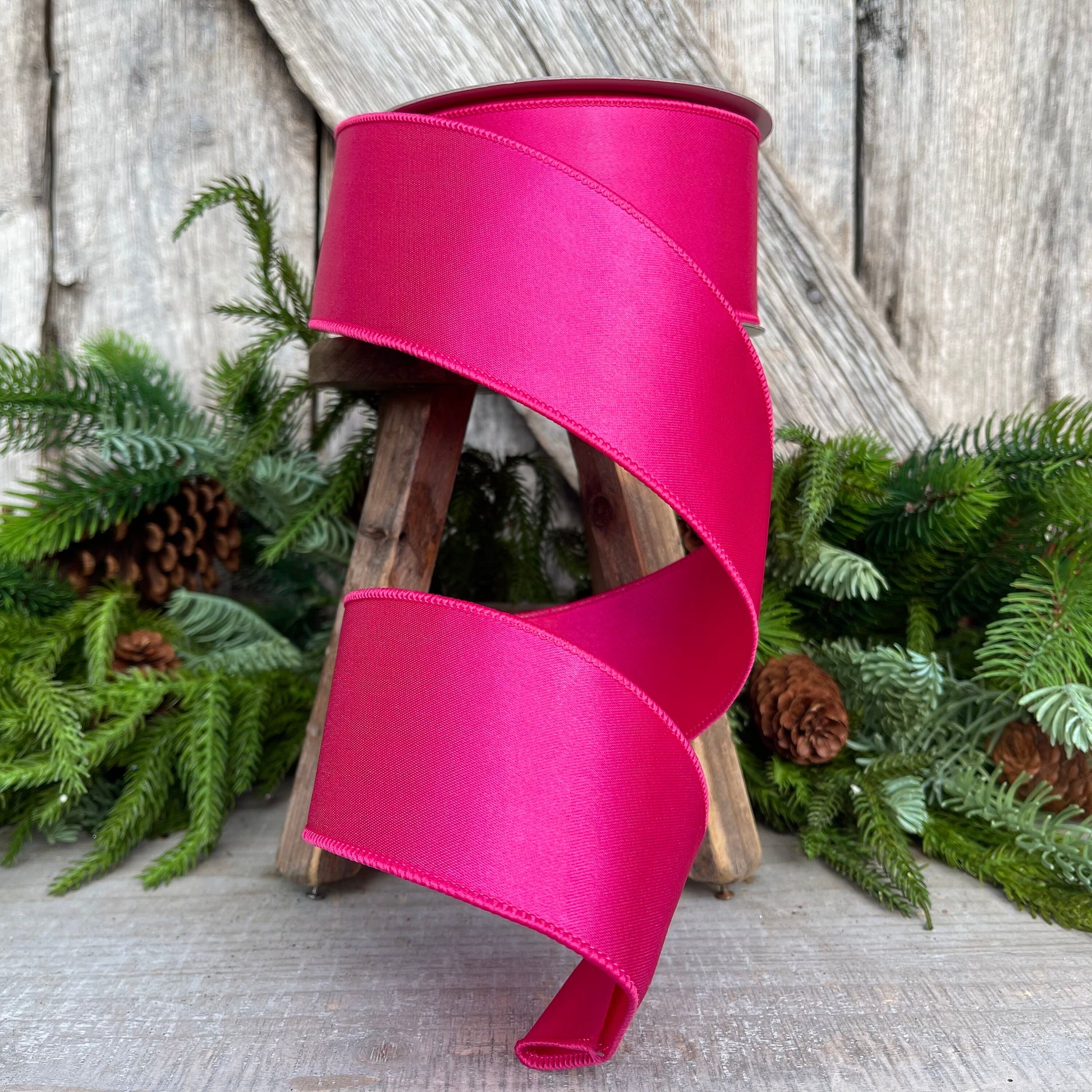 2.5" Hot Pink Wired Satin Ribbon, Farrisilk Ribbon