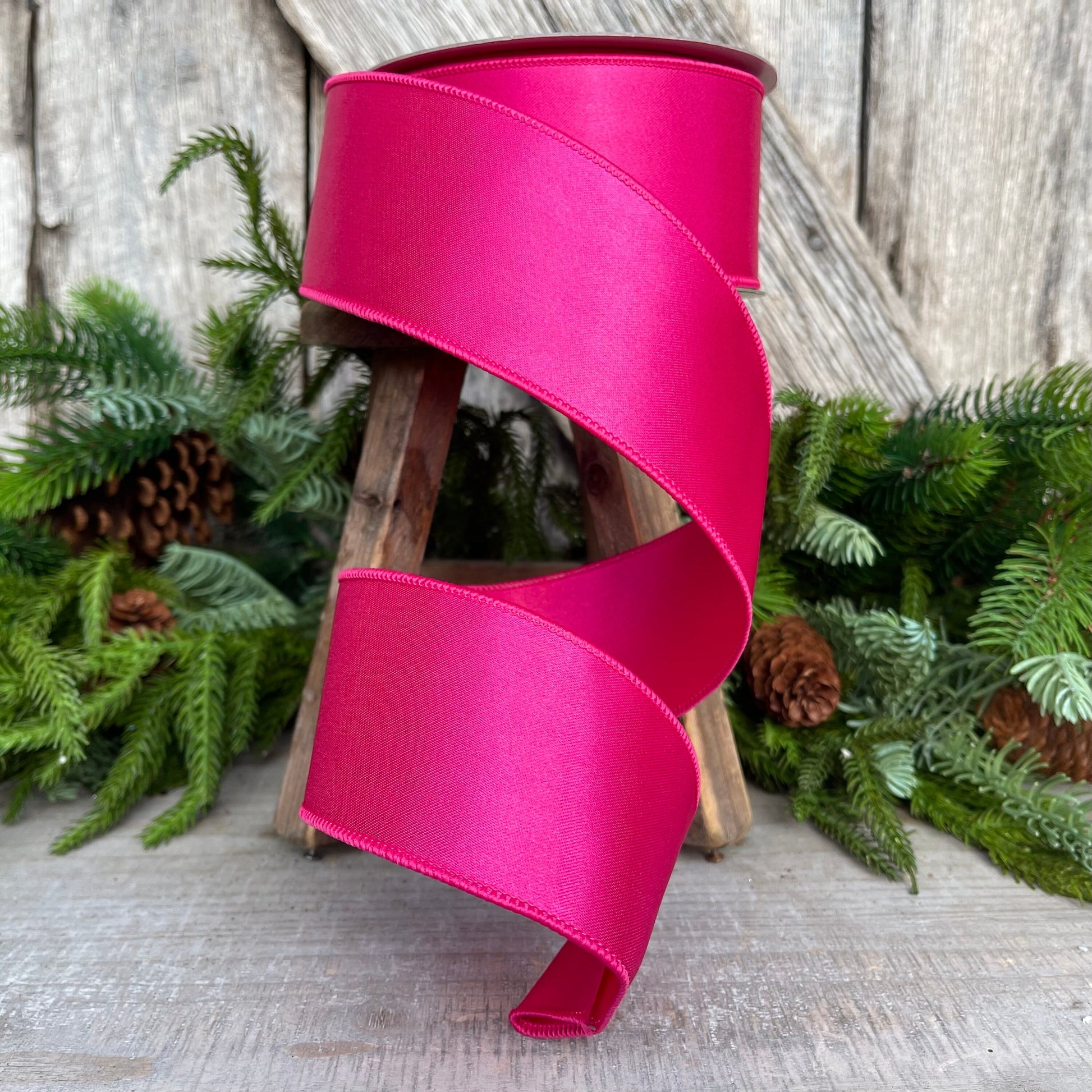 2.5" Hot Pink Wired Satin Ribbon, Farrisilk Ribbon