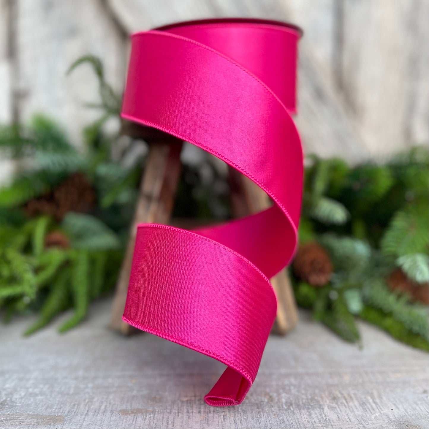 2.5" Hot Pink Wired Satin Ribbon, Farrisilk Ribbon, Satin Ribbon