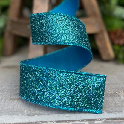 1.5" Peacock Turquoise Ribbon, Farrisilk Ribbon, Diamond DUst Ribbon