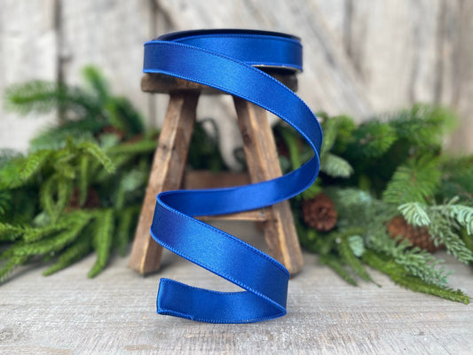 1" Royal Blue Satin Ribbon, Farrisilk Ribbon, Wired Ribbon