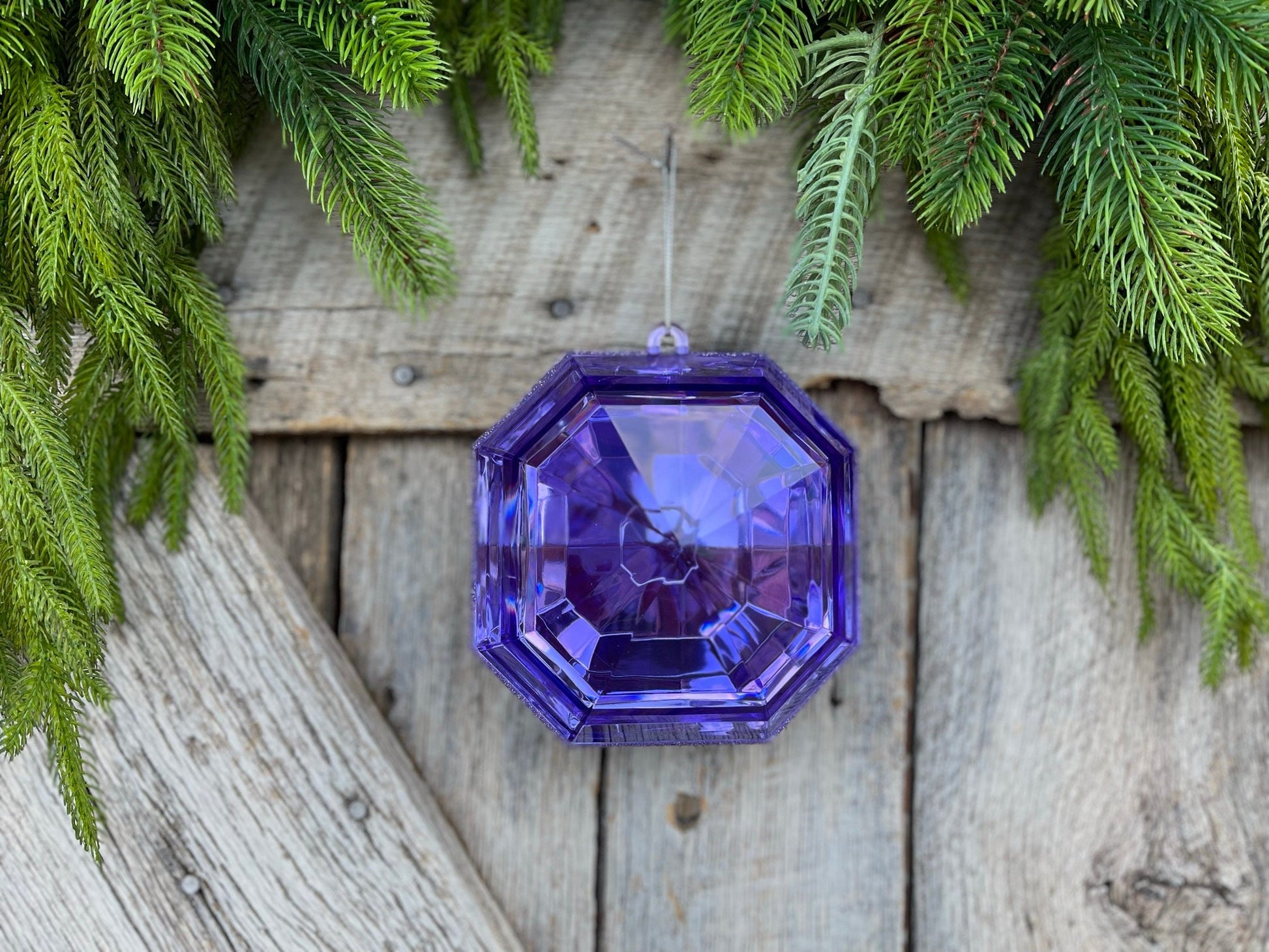 8" Lavender Purple Square Jewel, Christmas Jewel Ornament, AMETHYST Gem Ornament