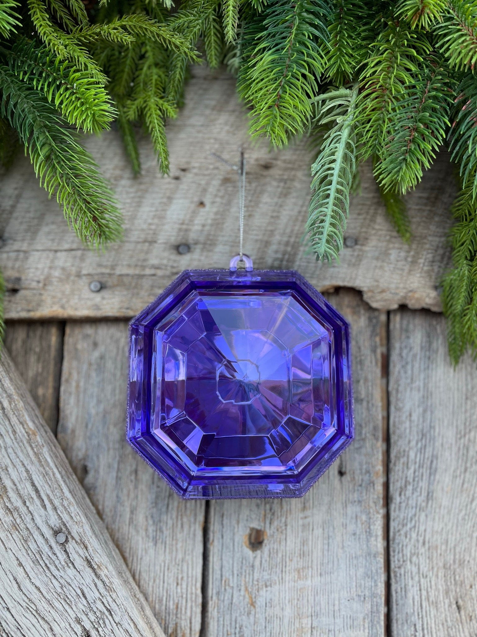 8" Lavender Purple Square Jewel, Christmas Jewel Ornament, AMETHYST Gem Ornament