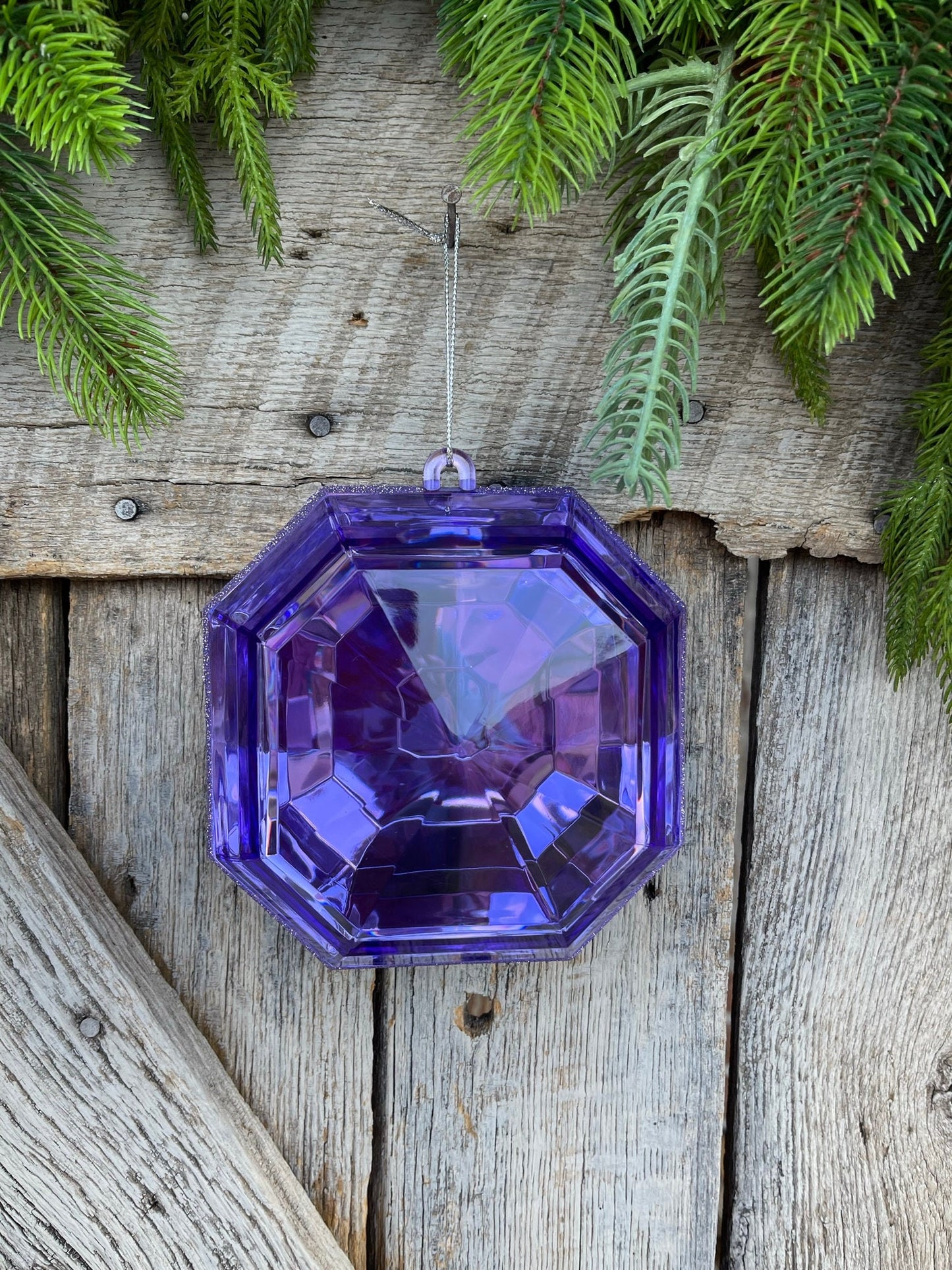 8" Lavender Purple Square Jewel, Christmas Jewel Ornament, AMETHYST Gem Ornament