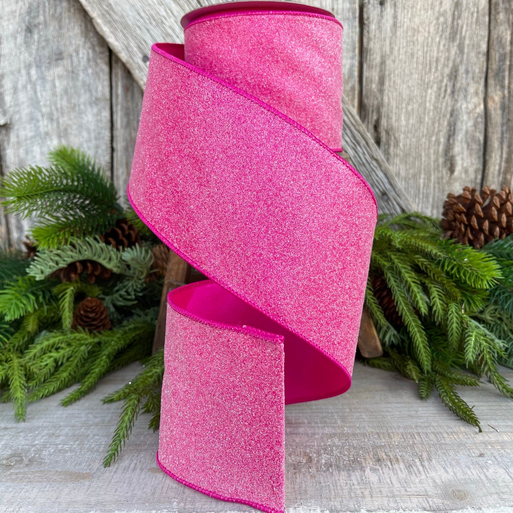 4" Hot Pink sugar candy ribbon, Farrisilk Ribbon, Wired Ribbon