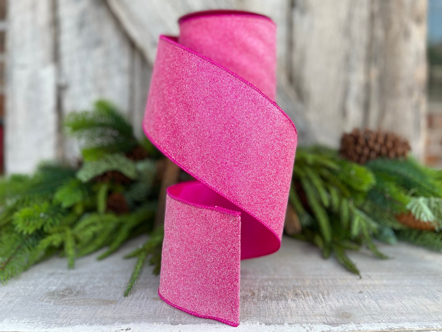 4" Hot Pink sugar candy ribbon, Farrisilk Ribbon, Wired Ribbon