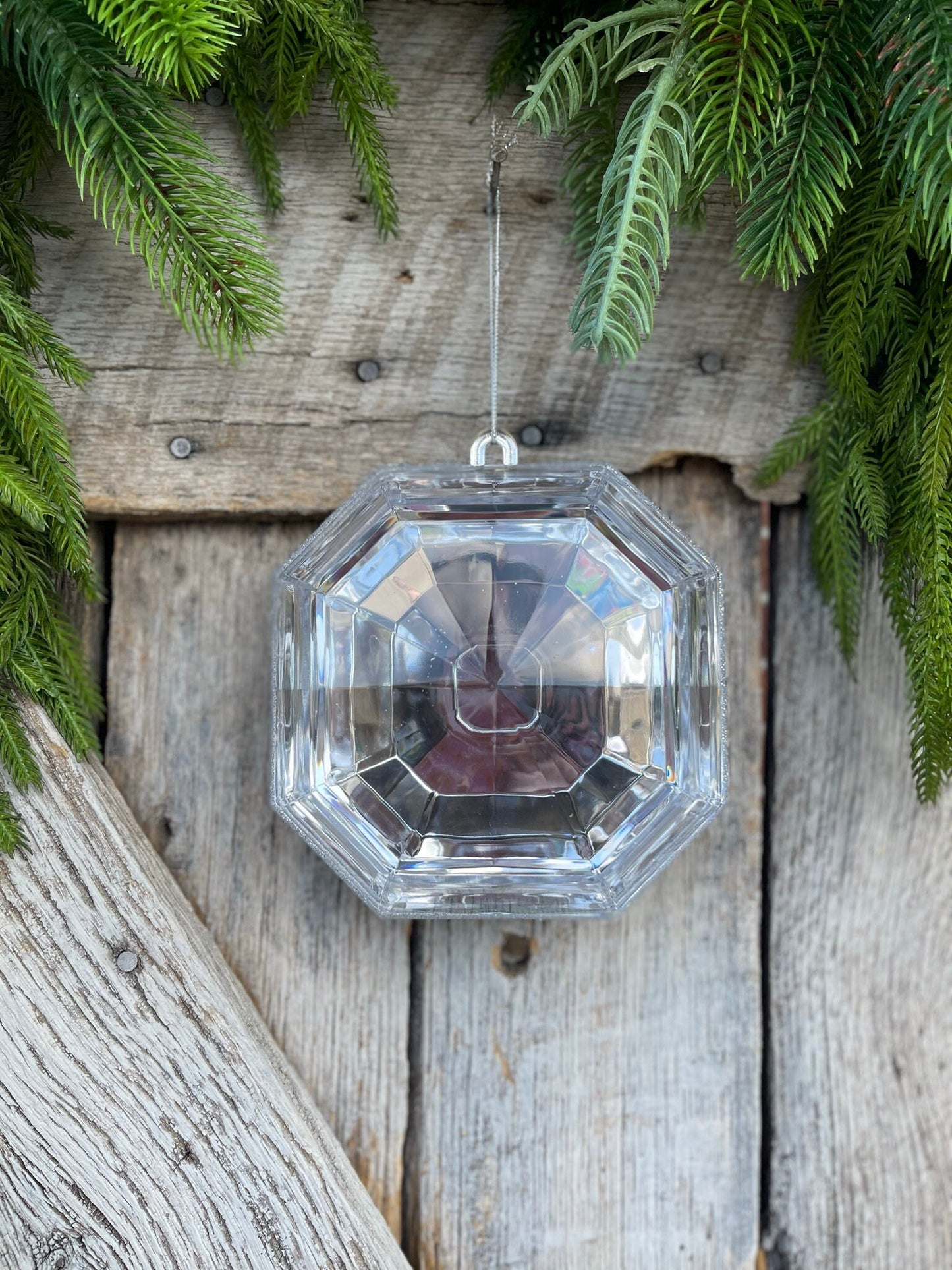 6" Clear Square Jewel, Christmas Jewel Ornament, Crystal Clear Gem Ornament