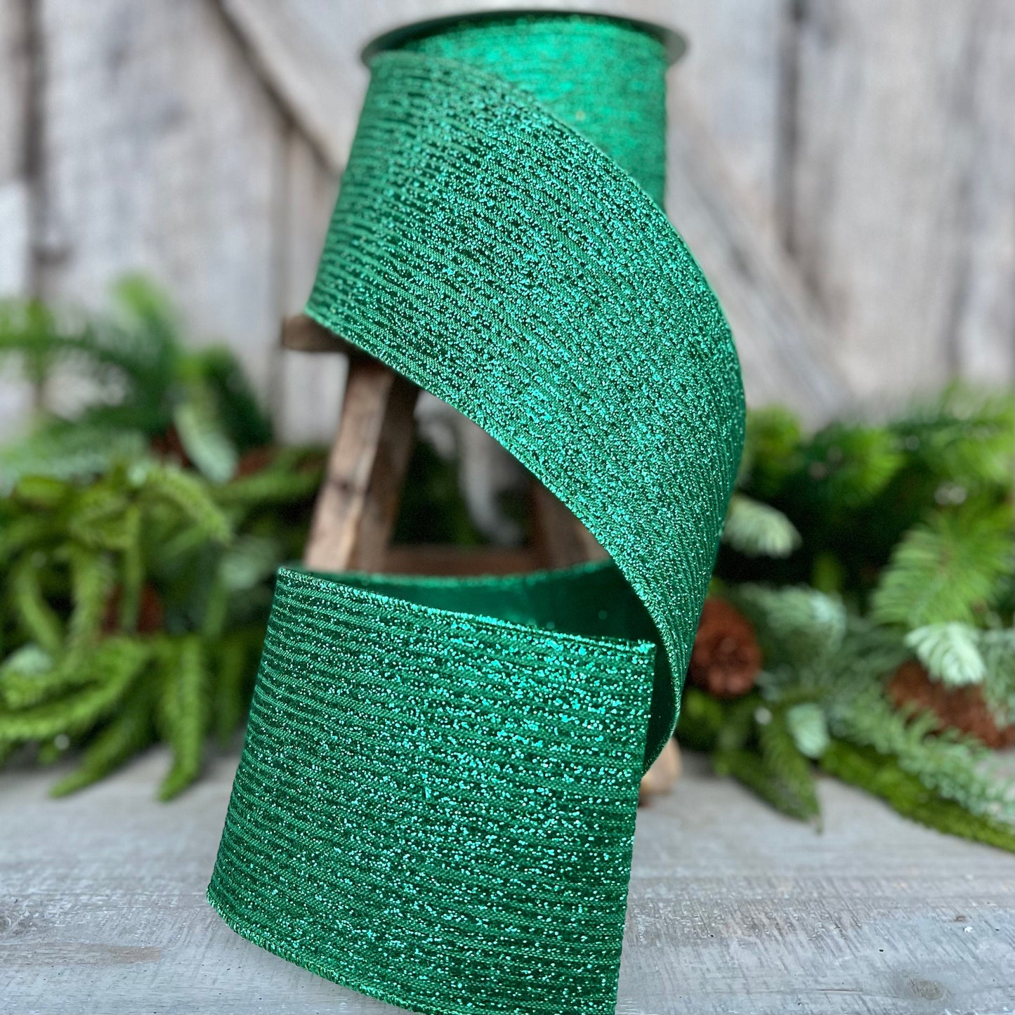 4" Emerald Stripe Ribbon, Farrisilk Ribbon, Christmas Ribbon