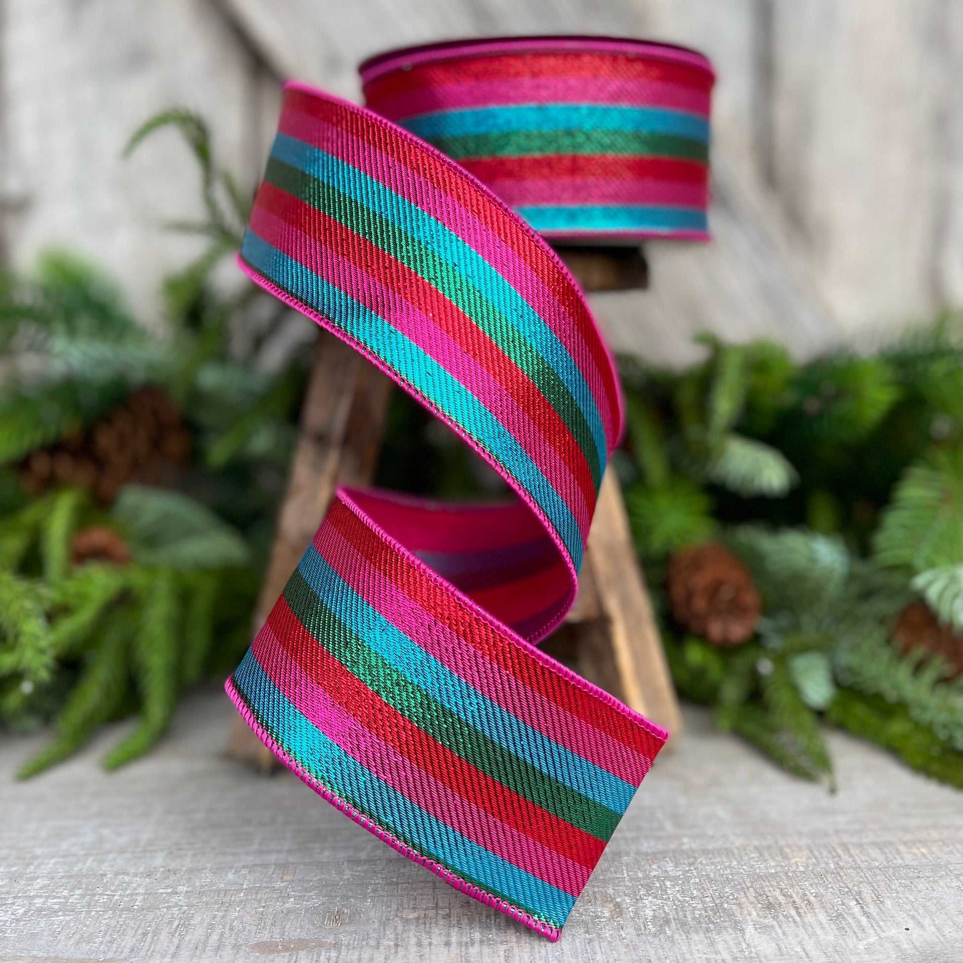 2.5" Candy Stripe Ribbon, Farrisilk Ribbon, Hot Pink Stripe Ribbon