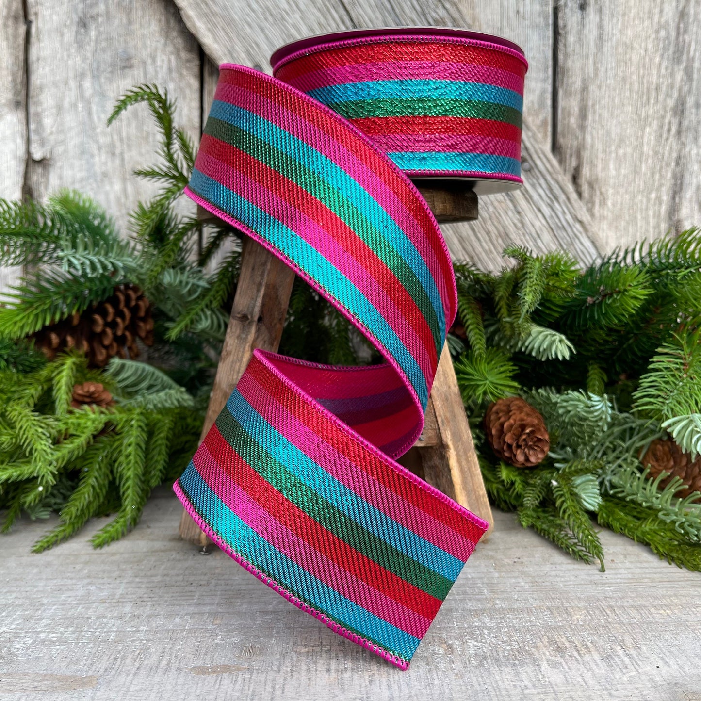 2.5" Candy Stripe Ribbon, Farrisilk Ribbon, Hot Pink Stripe Ribbon