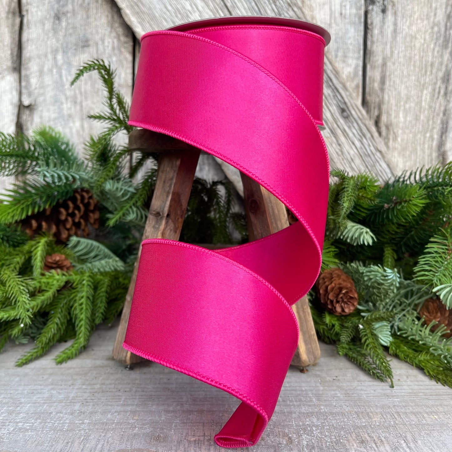 2.5" Hot Pink Wired Satin Ribbon, Farrisilk Ribbon