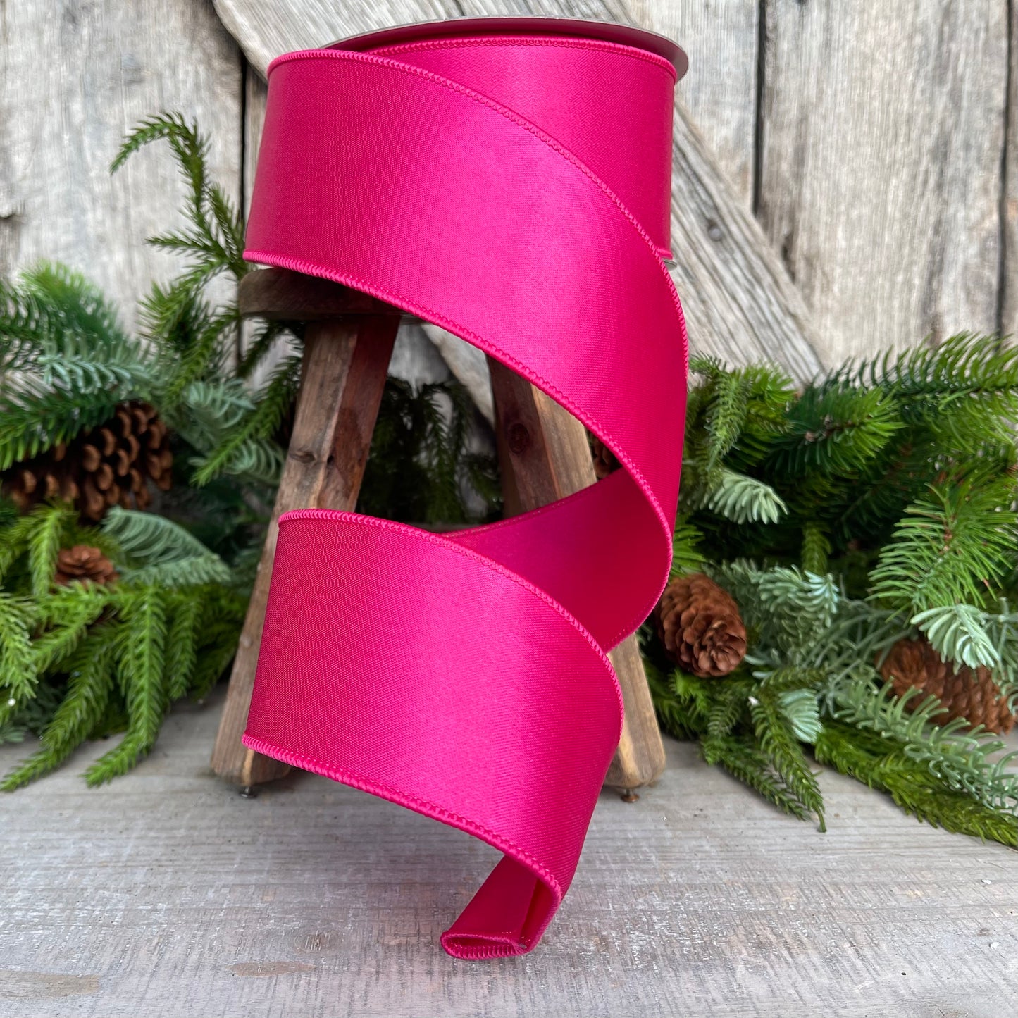 2.5" Hot Pink Wired Satin Ribbon, Farrisilk Ribbon, Satin Ribbon