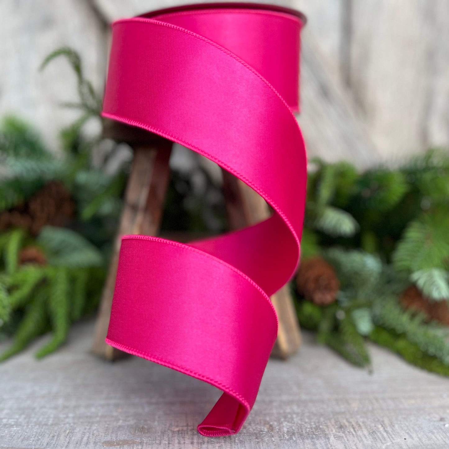 2.5" Hot Pink Wired Satin Ribbon, Farrisilk Ribbon, Satin Ribbon