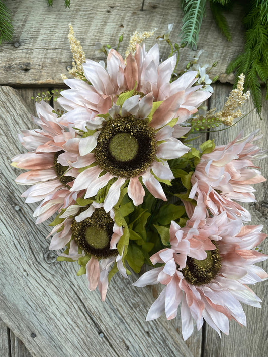 21" Pink Sunflower Bush, Artificial Sunflower Bush, Pink Sunflowers